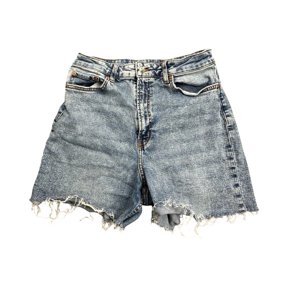 H&M Denim Shorts Womens 10‎ Blue Divided Cut Off High Waist Acid Wash Raw Hem